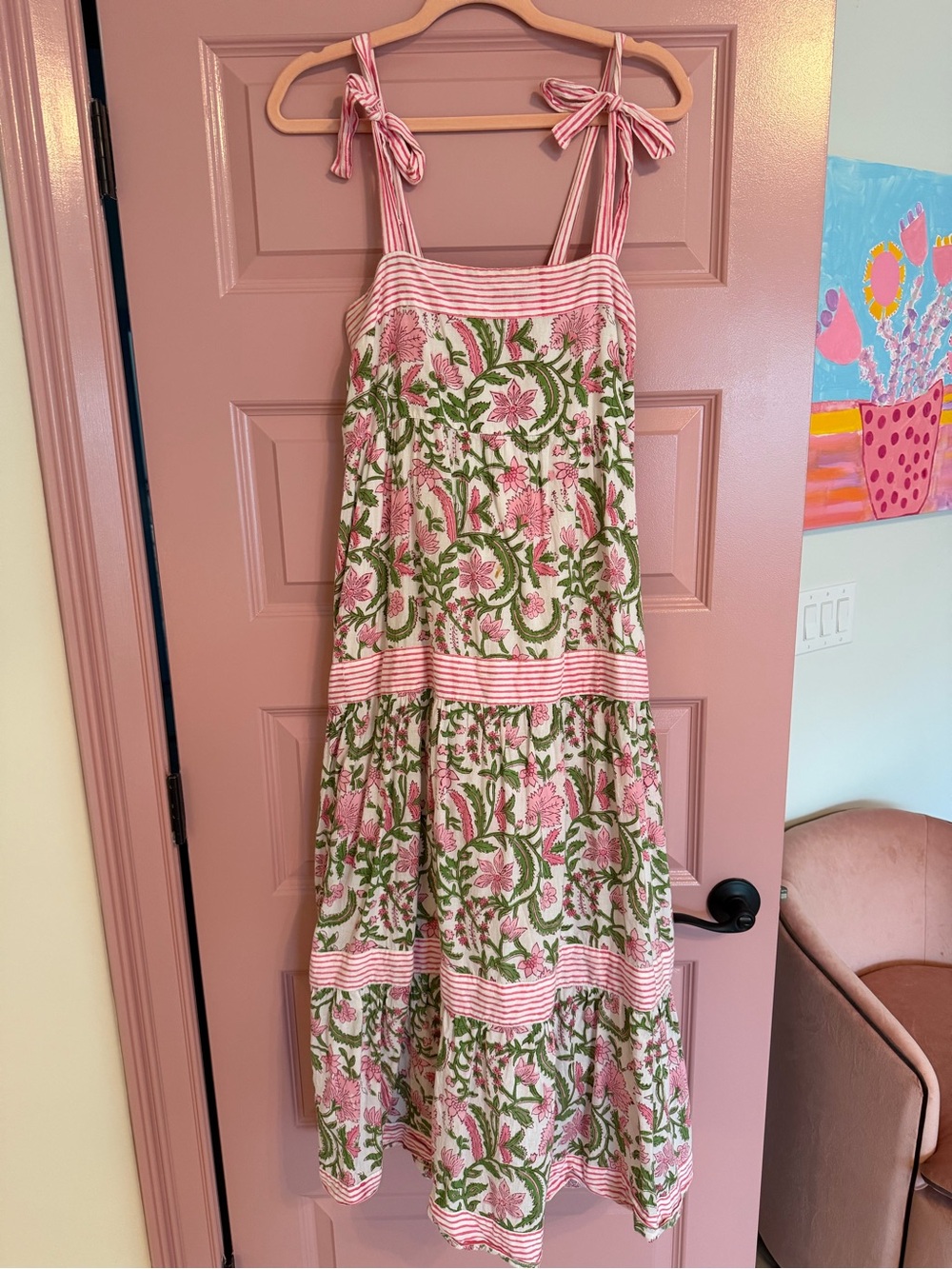 Madison Matthews Pink Floral Cotton Tie-Shoulder Sundress - Picture 3 of 7